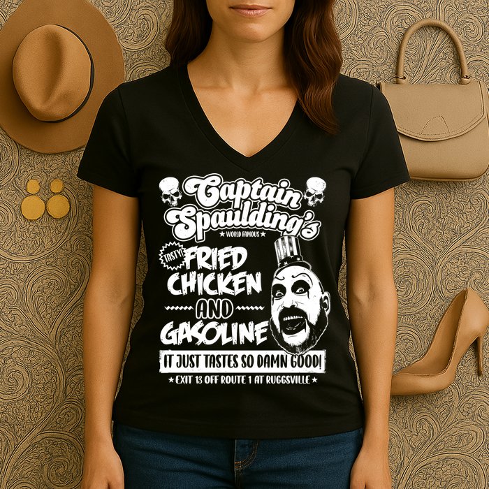Funny Captain Spaulding's Fried Chicken And Gasoline Women's V-Neck T-Shirt
