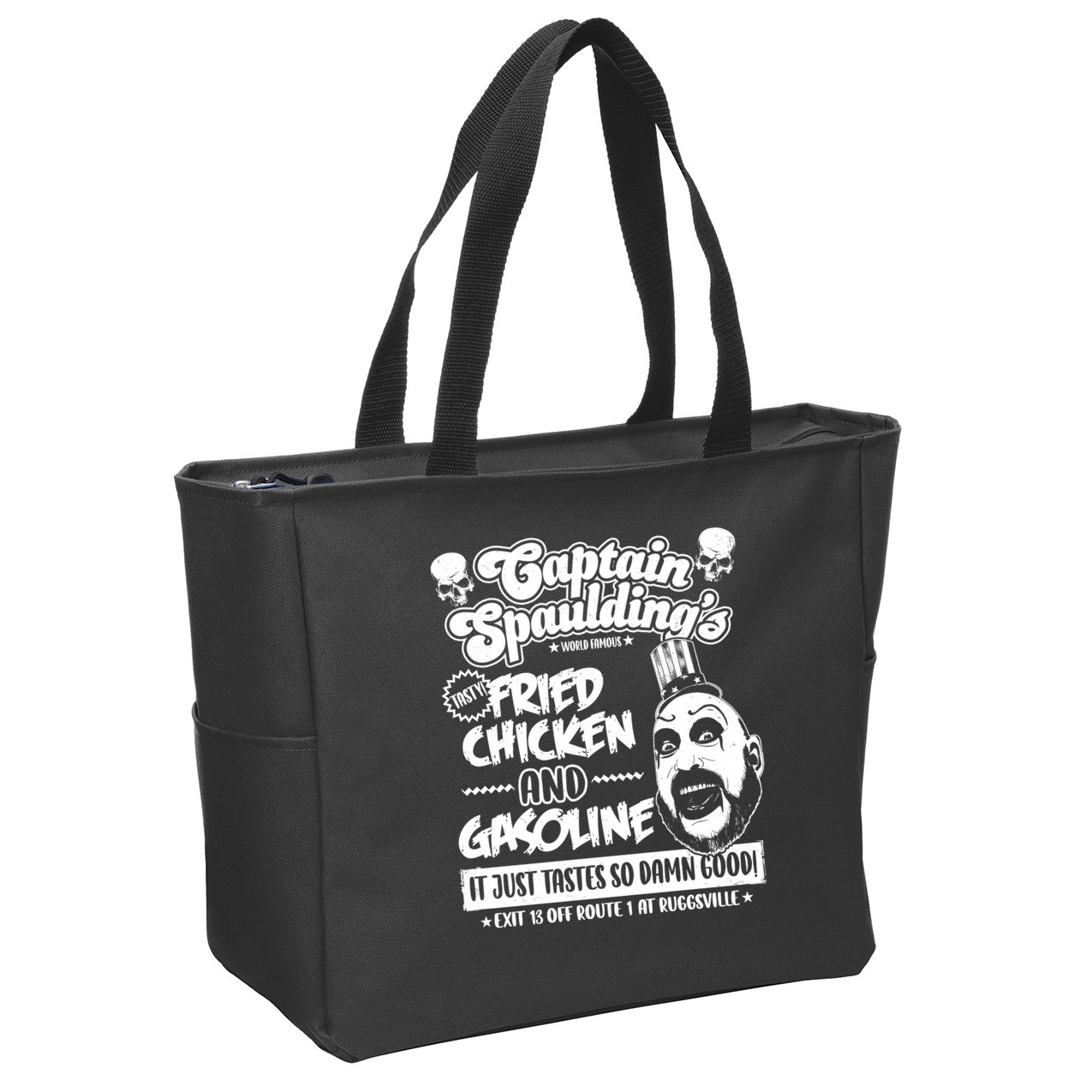 Funny Captain Spaulding's Fried Chicken And Gasoline Zip Tote Bag