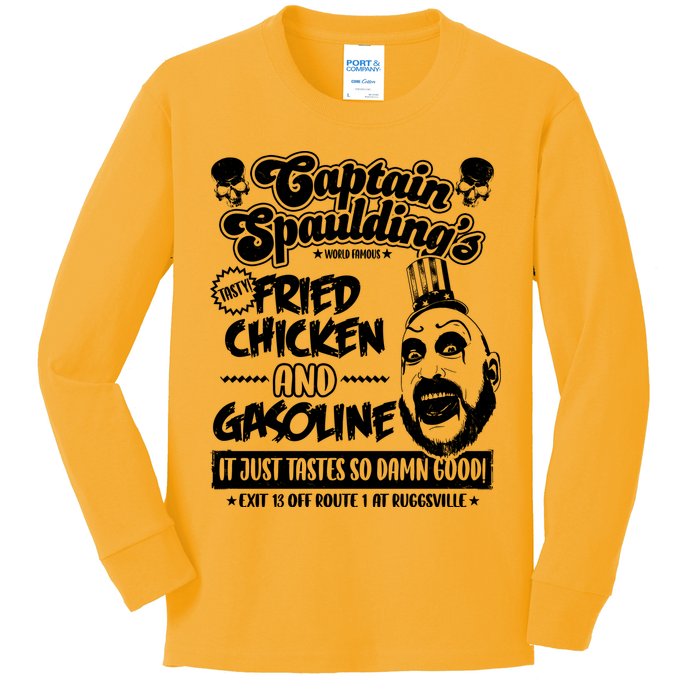 Funny Captain Spaulding's Fried Chicken And Gasoline Kids Long Sleeve Shirt