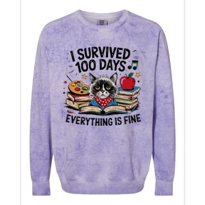 Funny Cat Survived 100 Days Of School Art Lover Gift Design Colorblast Crewneck Sweatshirt