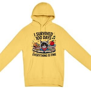 Funny Cat Survived 100 Days Of School Art Lover Gift Design Premium Pullover Hoodie