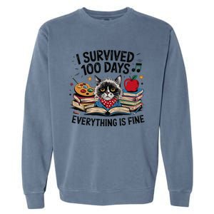 Funny Cat Survived 100 Days Of School Art Lover Gift Design Garment-Dyed Sweatshirt