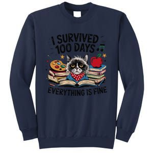 Funny Cat Survived 100 Days Of School Art Lover Gift Design Sweatshirt