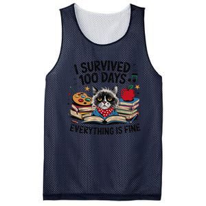 Funny Cat Survived 100 Days Of School Art Lover Gift Design Mesh Reversible Basketball Jersey Tank