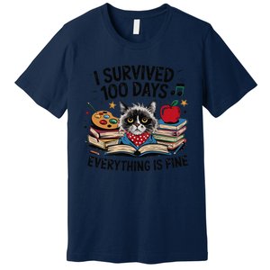 Funny Cat Survived 100 Days Of School Art Lover Gift Design Premium T-Shirt