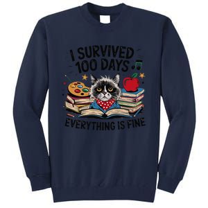 Funny Cat Survived 100 Days Of School Art Lover Gift Design Tall Sweatshirt