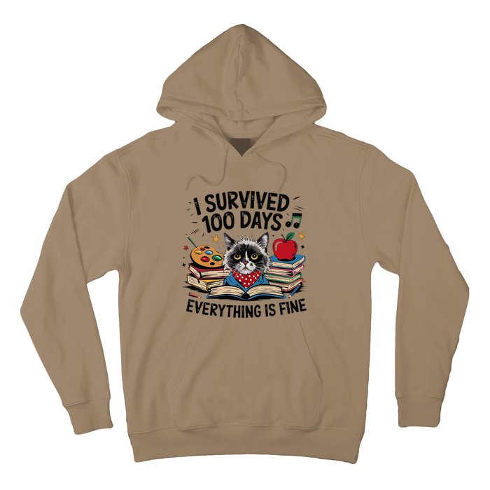 Funny Cat Survived 100 Days Of School Art Lover Gift Design Hoodie