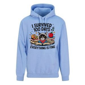 Funny Cat Survived 100 Days Of School Art Lover Gift Design Unisex Surf Hoodie