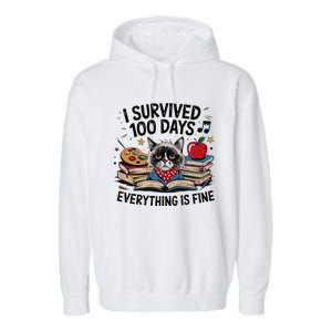 Funny Cat Survived 100 Days Of School Art Lover Gift Design Garment-Dyed Fleece Hoodie