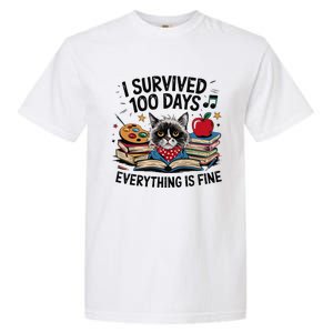 Funny Cat Survived 100 Days Of School Art Lover Gift Design Garment-Dyed Heavyweight T-Shirt