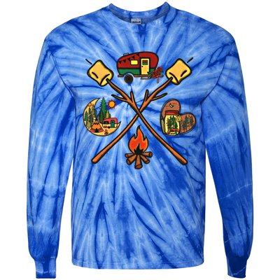 Funny Campfire Smores Sticks For Camping Mom Camper Family Funny Gift Tie-Dye Long Sleeve Shirt