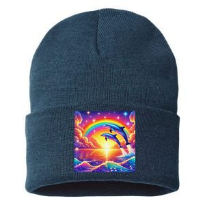 Funny Cute Symphony Dolphin Meme Sustainable Knit Beanie