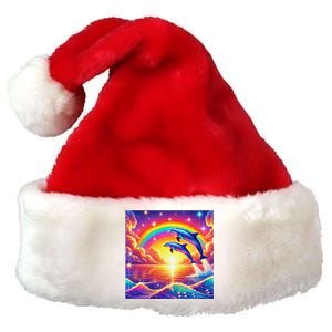 Funny Cute Symphony Dolphin Meme Premium Christmas Santa Hat