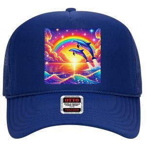 Funny Cute Symphony Dolphin Meme High Crown Mesh Back Trucker Hat