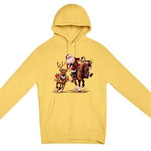 Funny Cow Santa Bulldogging Christmas Cow Western Xmas Gift Premium Pullover Hoodie