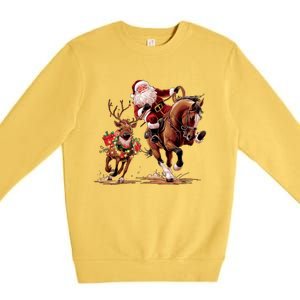 Funny Cow Santa Bulldogging Christmas Cow Western Xmas Gift Premium Crewneck Sweatshirt