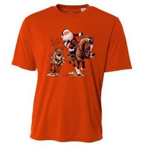 Funny Cow Santa Bulldogging Christmas Cow Western Xmas Gift Cooling Performance Crew T-Shirt