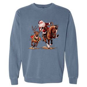 Funny Cow Santa Bulldogging Christmas Cow Western Xmas Gift Garment-Dyed Sweatshirt