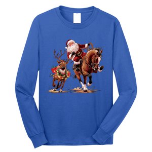 Funny Cow Santa Bulldogging Christmas Cow Western Xmas Gift Long Sleeve Shirt