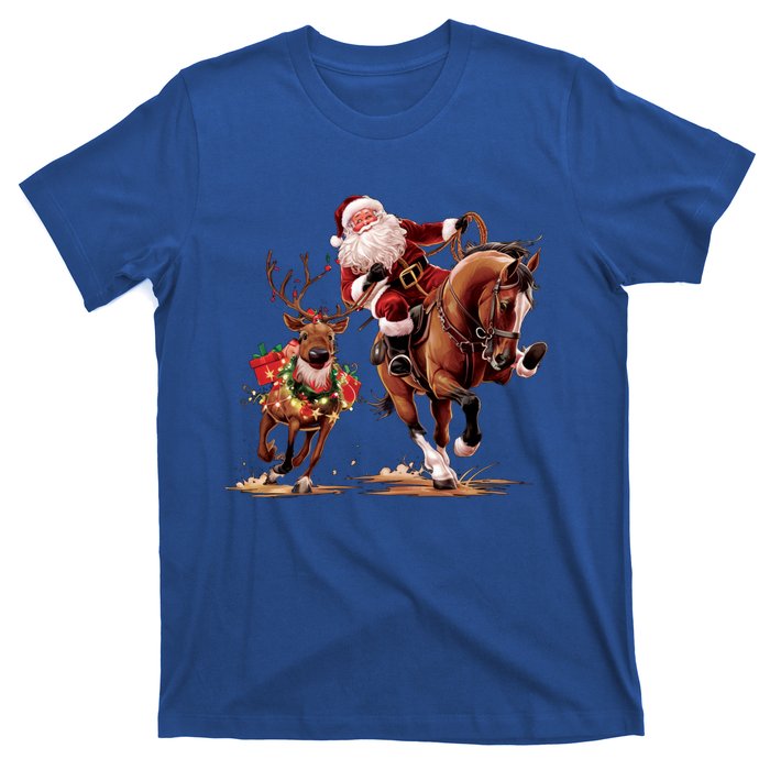 Funny Cow Santa Bulldogging Christmas Cow Western Xmas Gift T-Shirt