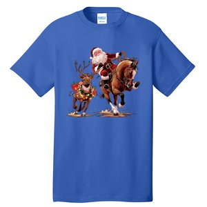 Funny Cow Santa Bulldogging Christmas Cow Western Xmas Gift Tall T-Shirt