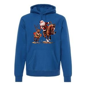 Funny Cow Santa Bulldogging Christmas Cow Western Xmas Gift Premium Hoodie