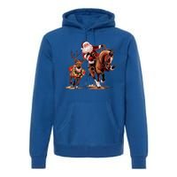 Funny Cow Santa Bulldogging Christmas Cow Western Xmas Gift Premium Hoodie