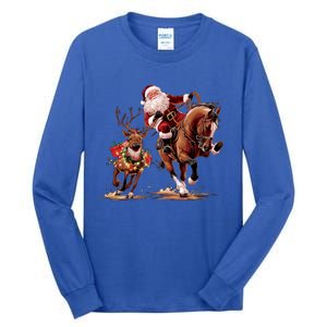 Funny Cow Santa Bulldogging Christmas Cow Western Xmas Gift Tall Long Sleeve T-Shirt