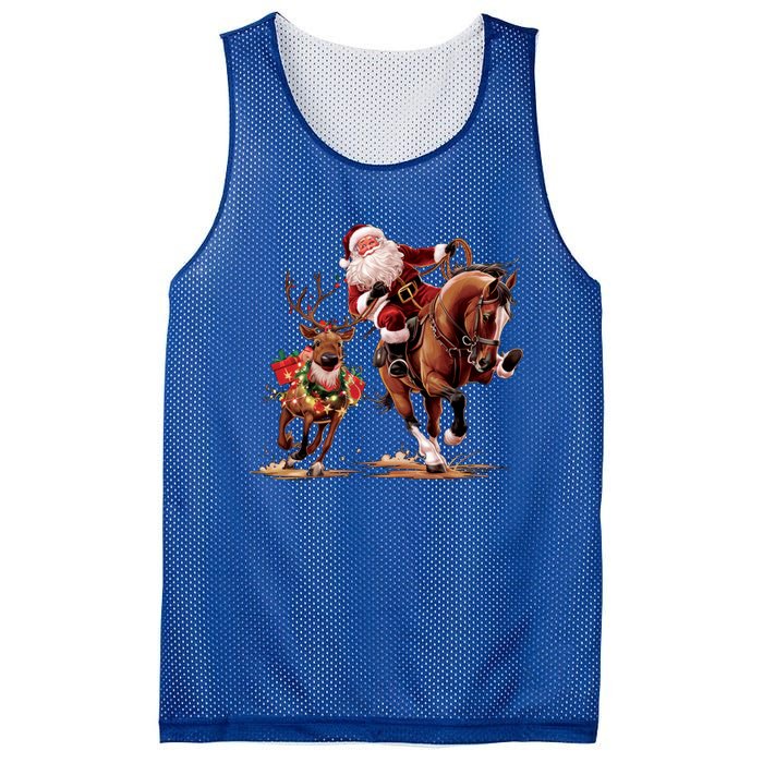 Funny Cow Santa Bulldogging Christmas Cow Western Xmas Gift Mesh Reversible Basketball Jersey Tank