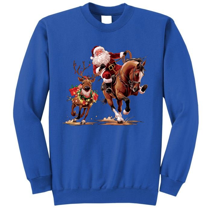 Funny Cow Santa Bulldogging Christmas Cow Western Xmas Gift Tall Sweatshirt