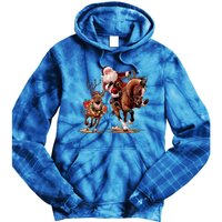 Funny Cow Santa Bulldogging Christmas Cow Western Xmas Gift Tie Dye Hoodie