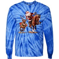 Funny Cow Santa Bulldogging Christmas Cow Western Xmas Gift Tie-Dye Long Sleeve Shirt