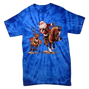 Funny Cow Santa Bulldogging Christmas Cow Western Xmas Gift Tie-Dye T-Shirt