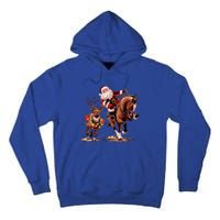 Funny Cow Santa Bulldogging Christmas Cow Western Xmas Gift Tall Hoodie