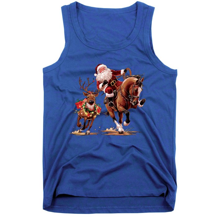 Funny Cow Santa Bulldogging Christmas Cow Western Xmas Gift Tank Top