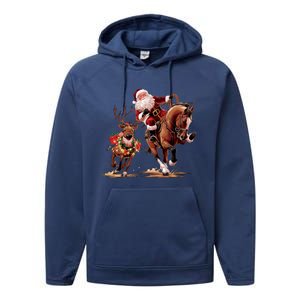 Funny Cow Santa Bulldogging Christmas Cow Western Xmas Gift Performance Fleece Hoodie