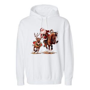 Funny Cow Santa Bulldogging Christmas Cow Western Xmas Gift Garment-Dyed Fleece Hoodie