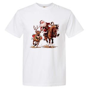 Funny Cow Santa Bulldogging Christmas Cow Western Xmas Gift Garment-Dyed Heavyweight T-Shirt