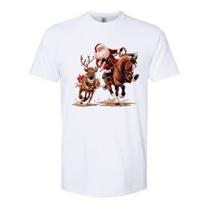 Funny Cow Santa Bulldogging Christmas Cow Western Xmas Gift Softstyle CVC T-Shirt