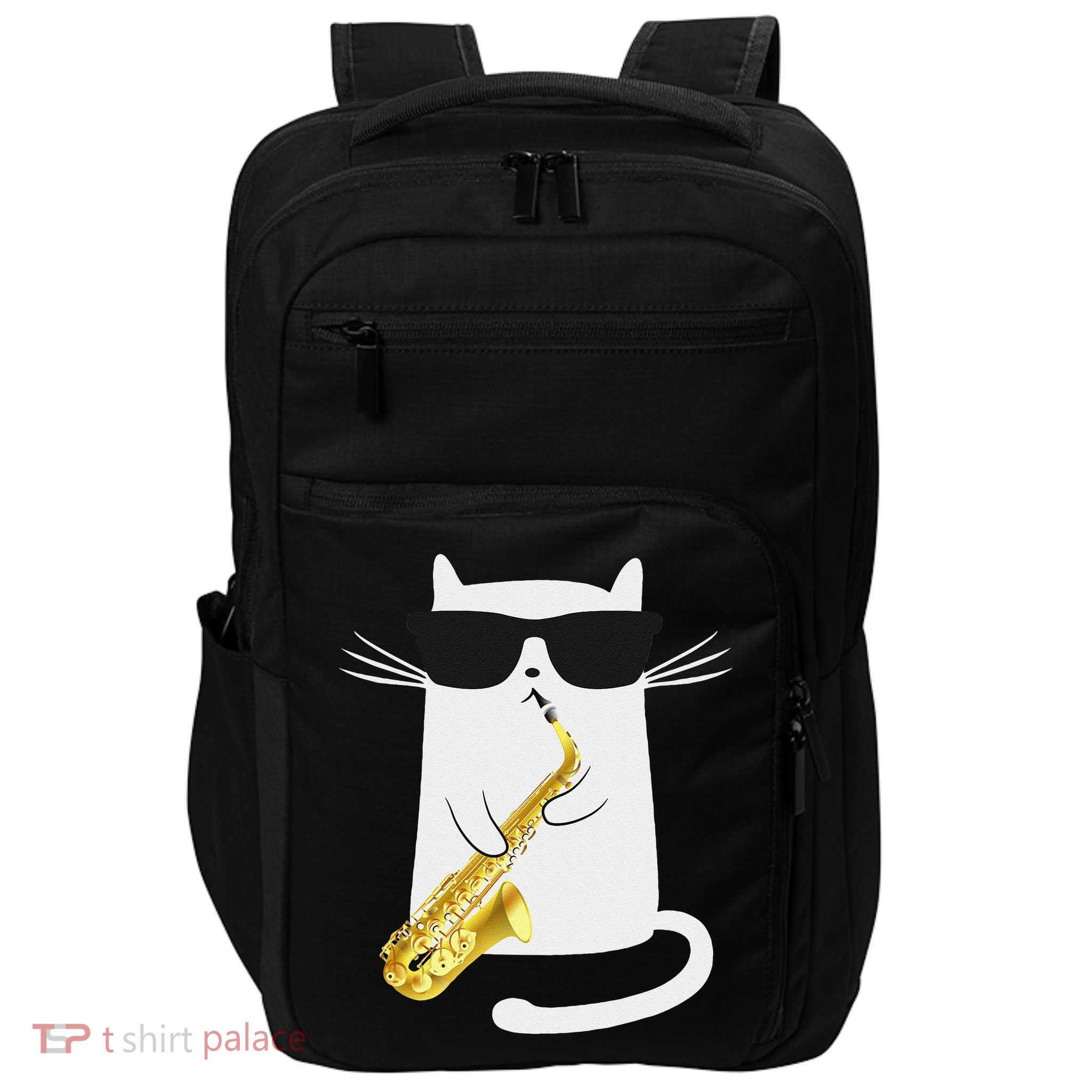 Funny Cat Saxophone Music Gift Impact Tech Backpack
