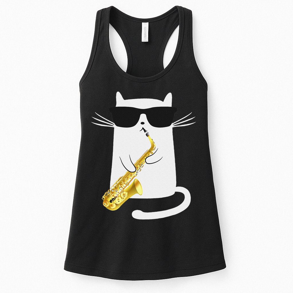 Funny Cat Saxophone Music Gift Womens Tank Top