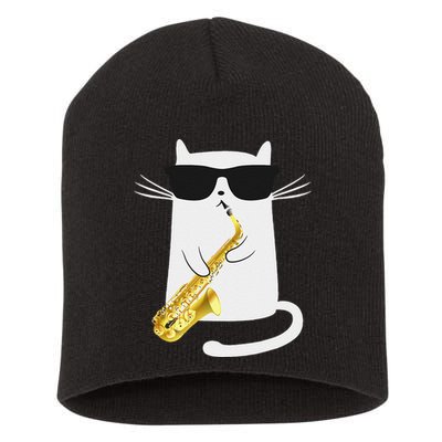 Funny Cat Saxophone Music Gift Short Acrylic Beanie