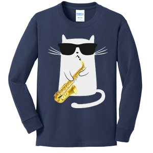 Funny Cat Saxophone Music Gift Kids Long Sleeve Shirt