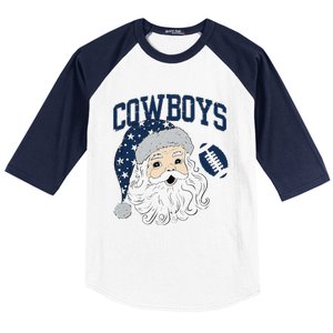 Funny Cowboys Santa Football Football Lover Gift Christmas Santa Football Xmas Baseball Sleeve Shirt