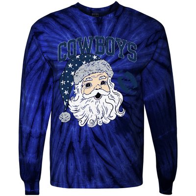 Funny Cowboys Santa Football Football Lover Gift Christmas Santa Football Xmas Tie-Dye Long Sleeve Shirt