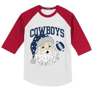 Funny Cowboys Santa Football Football Lover Gift Christmas Santa Football Xmas Kids Colorblock Raglan Jersey