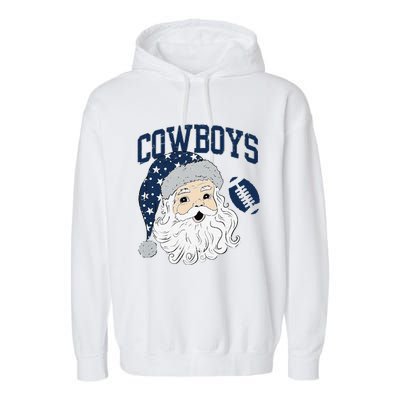 Funny Cowboys Santa Football Football Lover Gift Christmas Santa Football Xmas Garment-Dyed Fleece Hoodie