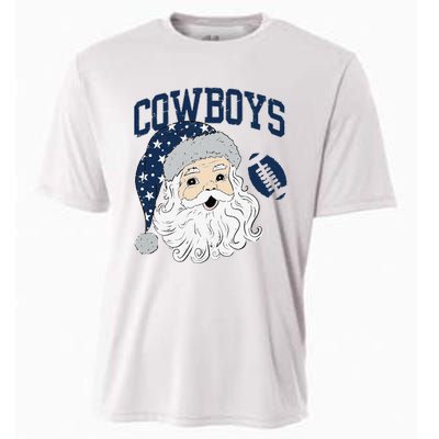 Funny Cowboys Santa Football Football Lover Gift Christmas Santa Football Xmas Cooling Performance Crew T-Shirt