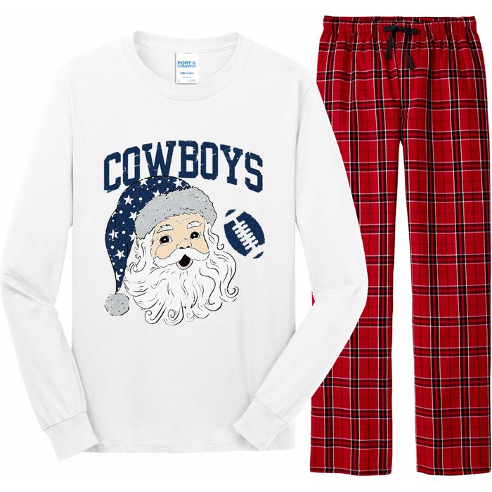 Funny Cowboys Santa Football Football Lover Gift Christmas Santa Football Xmas Long Sleeve Pajama Set