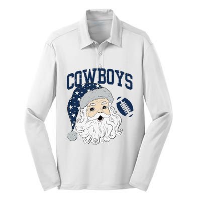 Funny Cowboys Santa Football Football Lover Gift Christmas Santa Football Xmas Silk Touch Performance Long Sleeve Polo